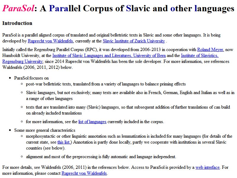 ParaSol - A Parallel Corpus of Slavic and Other Older Languages