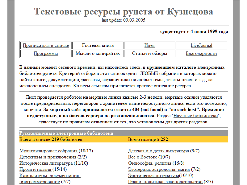 Текстовые ресурсы рунета от Кузнецова