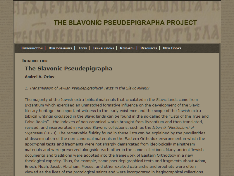 The Slavonic Pseudepigrapha Project