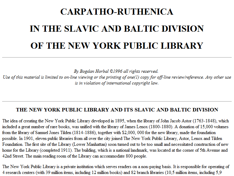 Carpatho-Ruthenica in the Slavic and Baltic Division of the New York Public Library