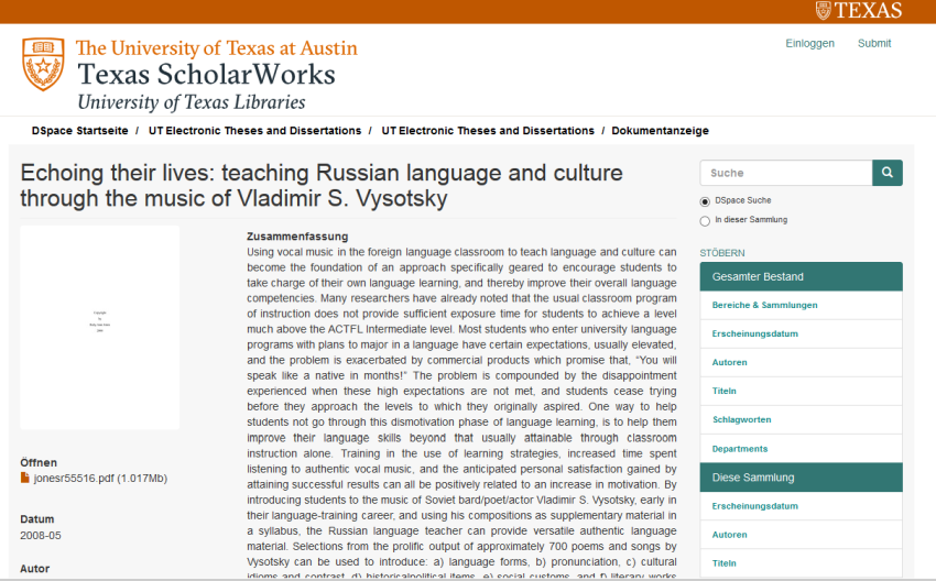 Echoing their lives: teaching Russian language and culture through the music of Vladimir S. Vysotsky
