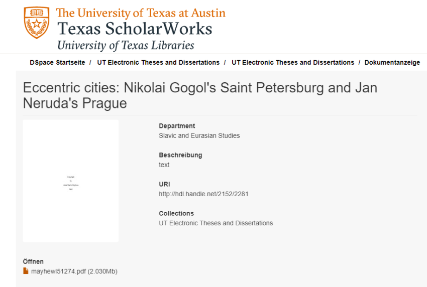 Eccentric cities: Nikolai Gogol's Saint Petersburg and Jan Neruda's Prague
