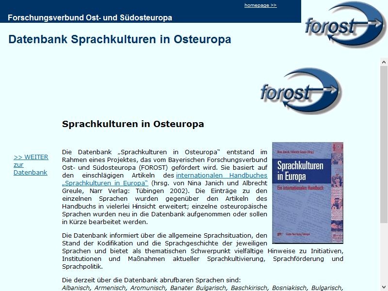 FOROST - Datenbank Sprachkulturen in Osteuropa (Forschungsverbund Ost- und Südosteuropa, München)