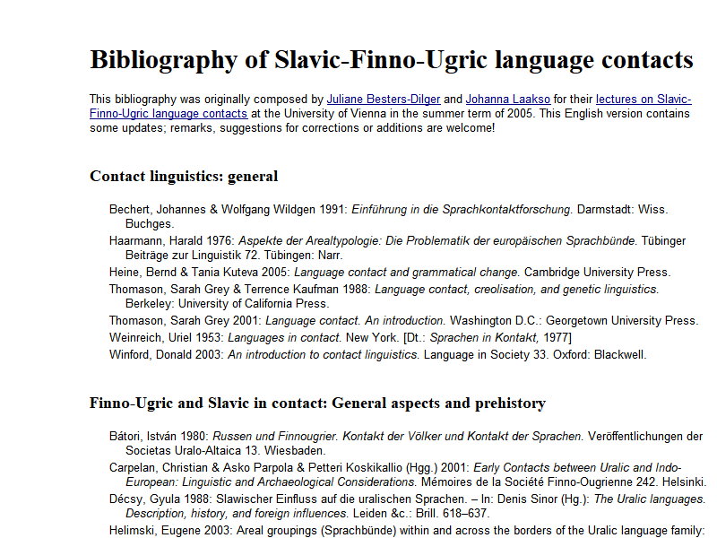 Bibliography of Slavic-Finno-Ugric language contacts