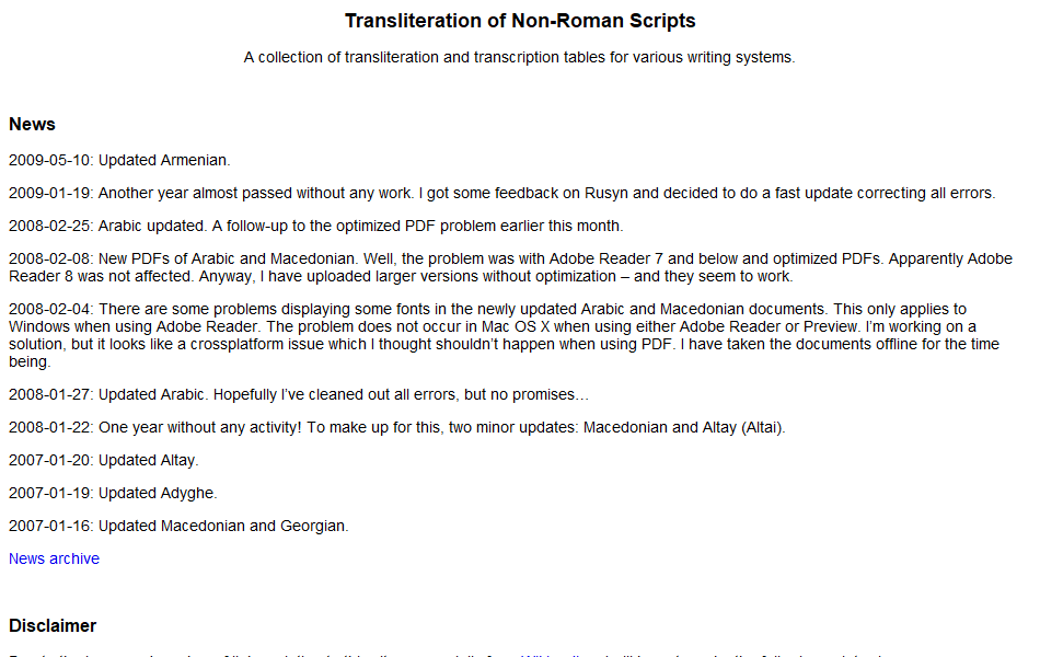 Transliteration of Non-Roman Scripts