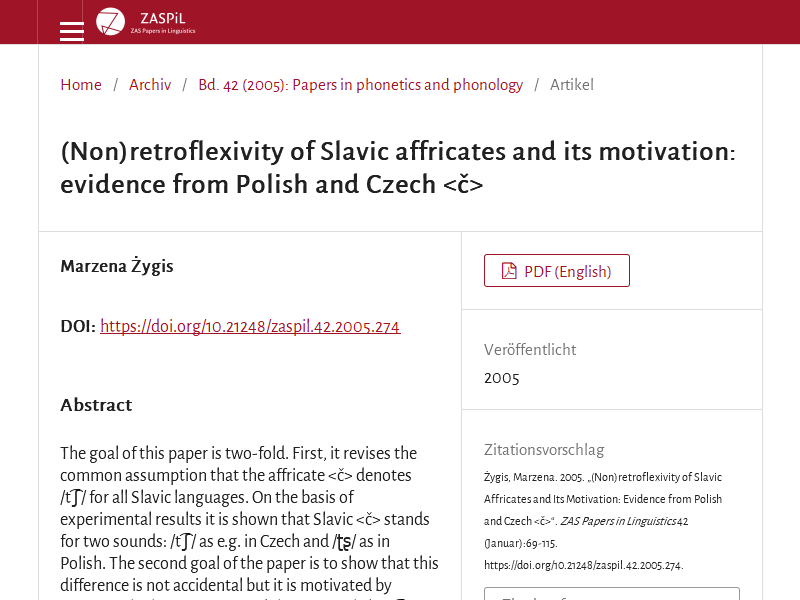 (Non)Retroflexivity of Slavic Affricates and Its Motivation. Evidence from Polish and Czech(č)