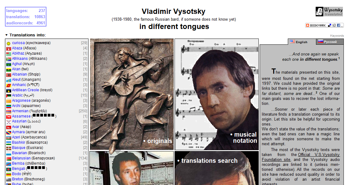 Vladimir Vysotsky in different tongues