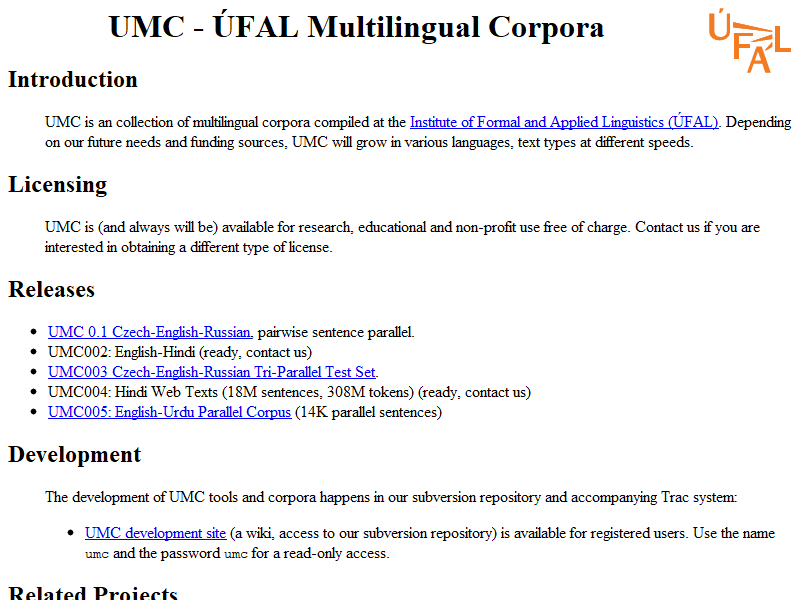 UMC - ÚFAL Multilingual Corpora