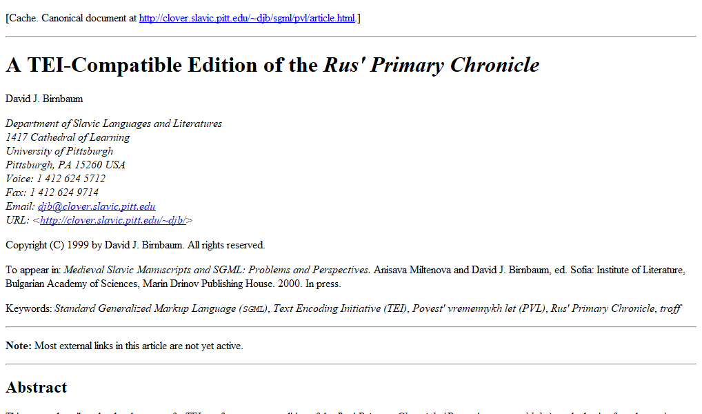 A TEI-Compatible Edition of the Rus' Primary Chronicle