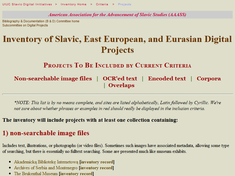 Inventory of Slavic, East European, and Eurasian Digital Projects