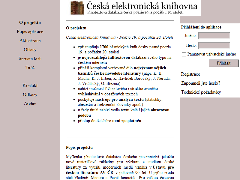 Česká elektronická knihovna: Plnotextová databáze české poezie 19. a počátku 20. století