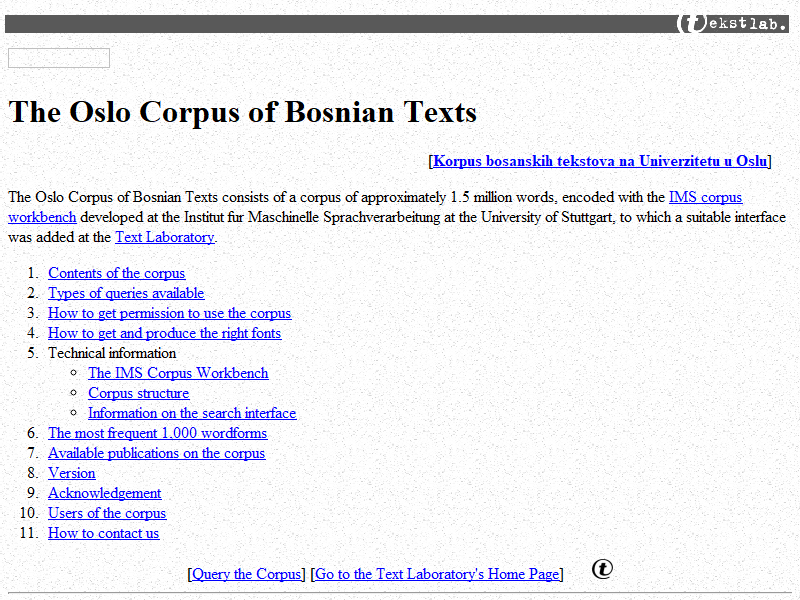 The Oslo Corpus of Bosnian Texts / Korpus bosanskih tekstova na Univerzitetu u Oslu