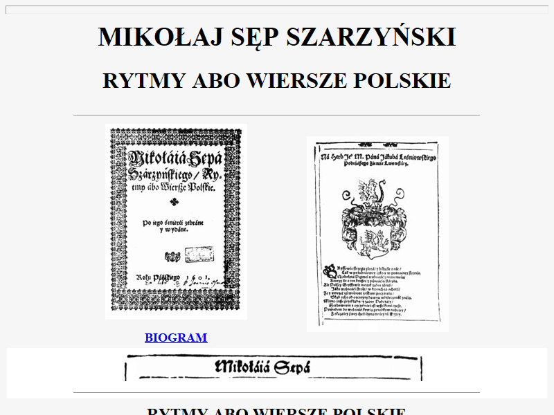 Mikołaj Sęp Szarzyński. Rytmy abo wiersze polskie