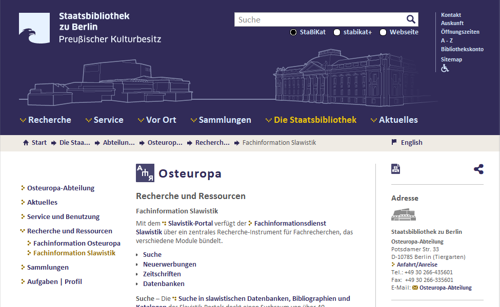 Neuerwerbungsliste Slawische Sprachen und Literaturen der Osteuropaabteilung der Staatsbibliothek zu Berlin