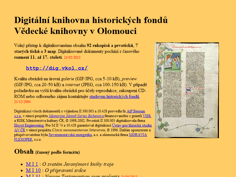 Digitální knihovna historických fondů Vědecké knihovny v Olomouci