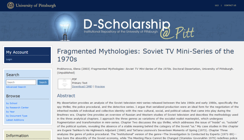 Fragmented Mythologies: Soviet TV Mini-Series of the 1970s