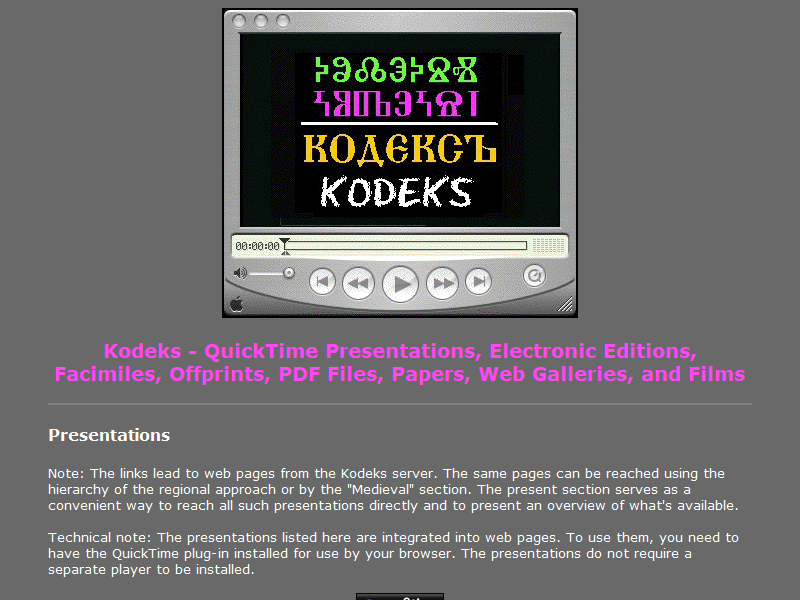 Electronic Editions, QuickTime Presentations, Facsimiles, Offprints, Web Galleries