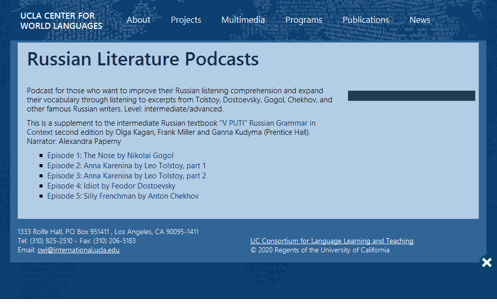 Russian Literature Language Podcasts from the UCLA Center for World Languages