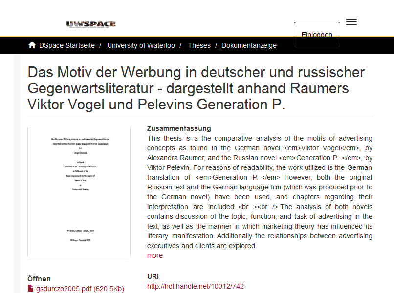 Das Motiv der Werbung in deutscher und russischer Gegenwartsliteratur - dargestellt anhand Raumers Viktor Vogel und Pelevins Generation P.