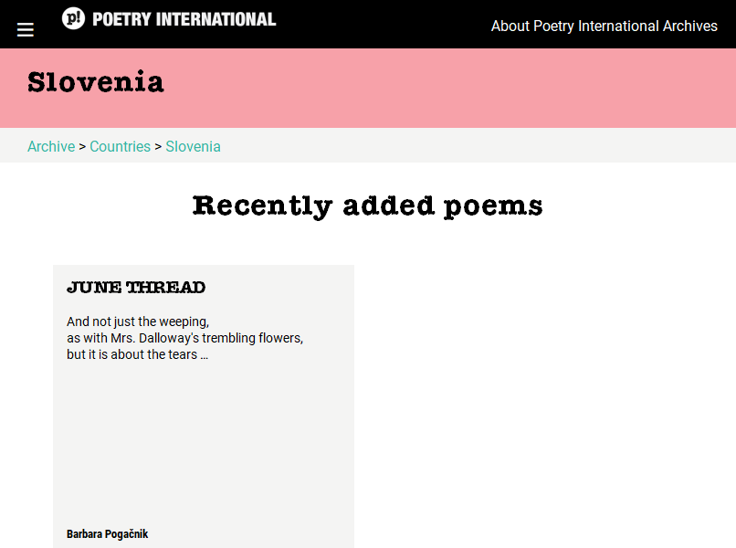 Slovenia - Poetry International Web