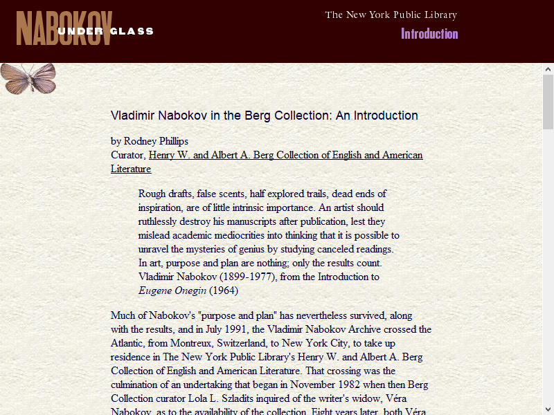 Nabokov under Glass - A website of the New York Public Library exhibit