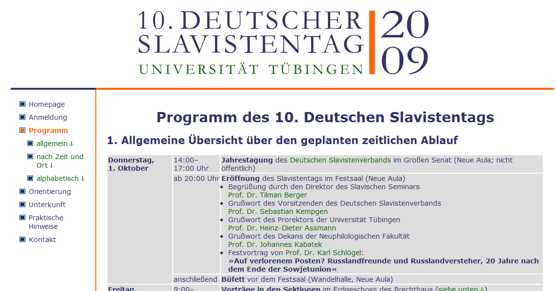 Programm des 10. Deutschen Slavistentags 2009 in Tübingen
